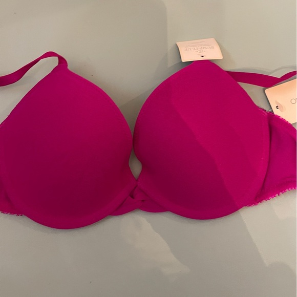 On Gossamer The Pump It Up Mesh Bra Push up Lift New Pink Purple Peony Size 34B - Picture 7 of 9